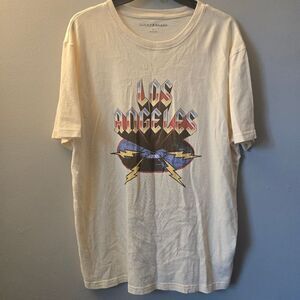Lucky Brand Mens Los Angeles Graphic Print T-Shirt Short Sleeve Cream Size L